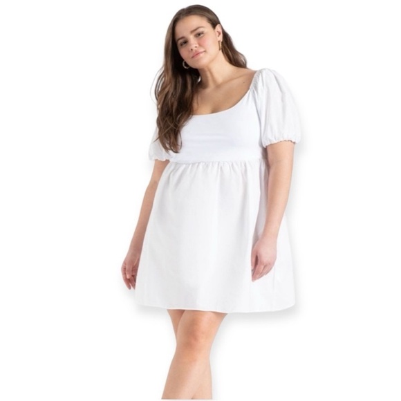 Eloquii Dresses & Skirts - Eloquii White Puff Sleeve Babydoll Dress NWT Size 16